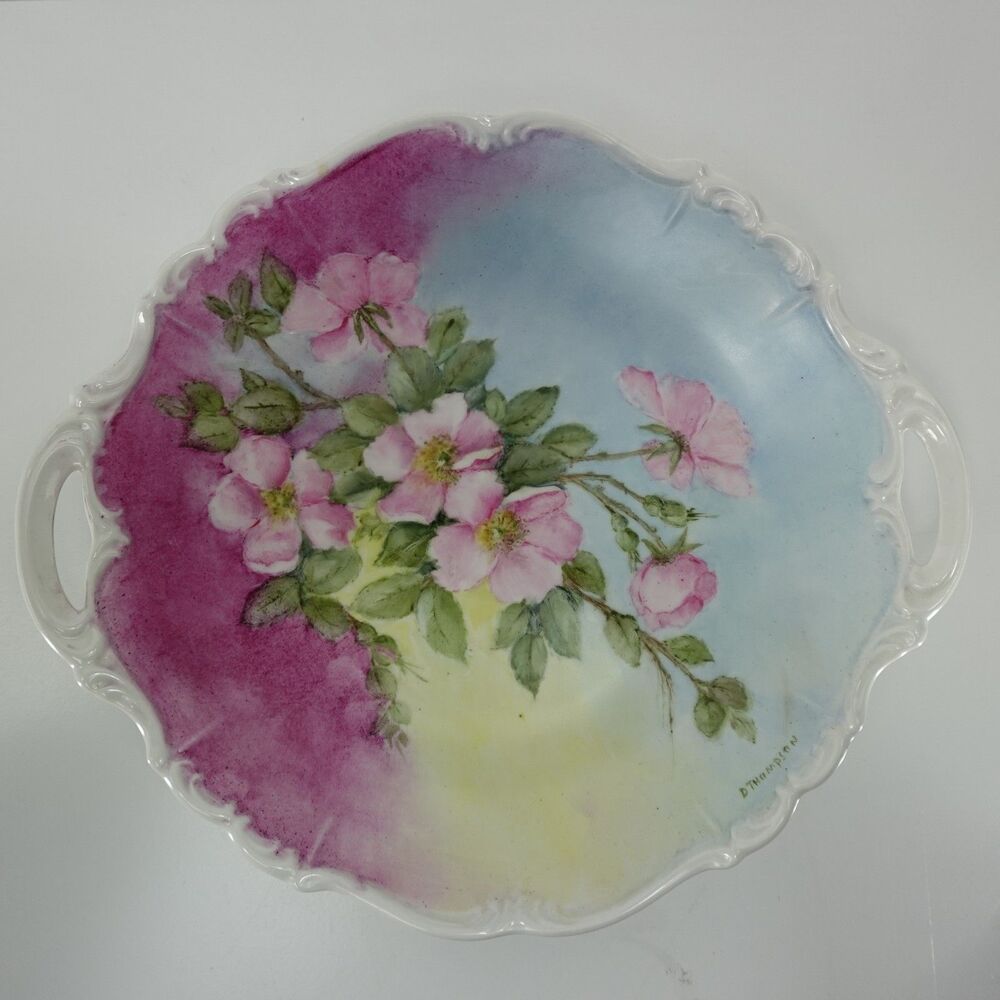 Edelstein Bavaria Maria-Theresia Hand Painted Floral Plate Signed D. Thompson